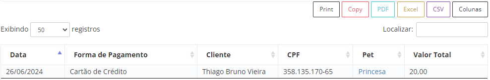 Exemplo de uma Tabela gerada por uma consulta